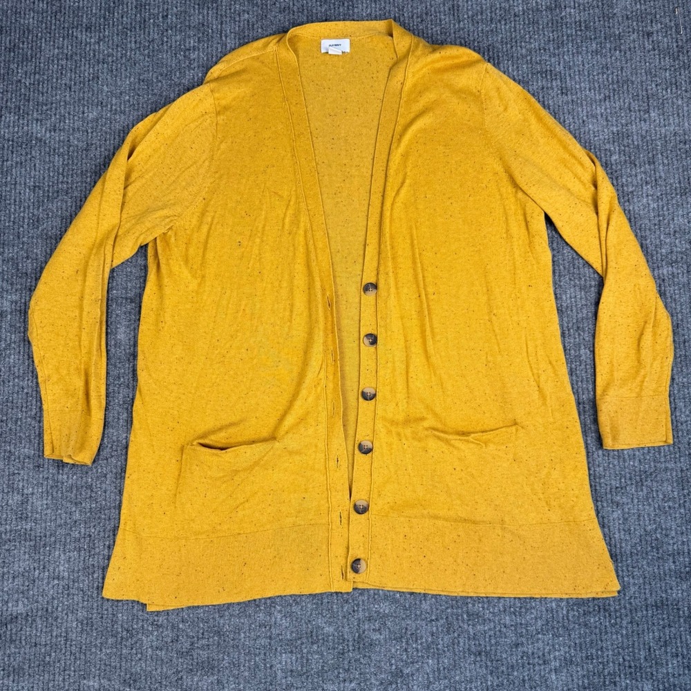 Old Navy Perfect Boyfriend Cardigan Womens XXL Yellow Speckled Button Front Long